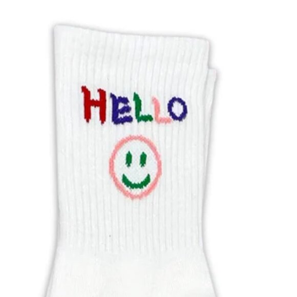 NWT Happy Smiley Face Pink Ribbed Crew Socks - Picture 3 of 5